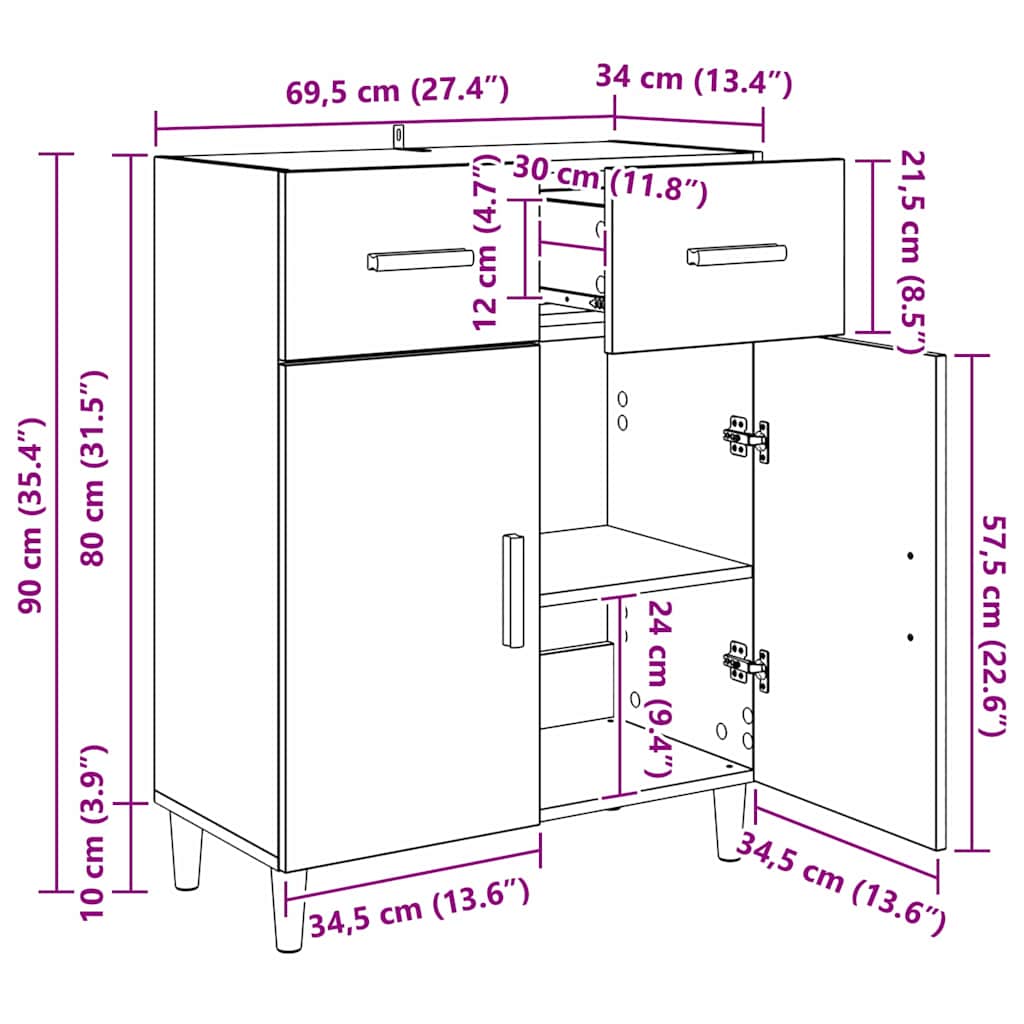 Sideboard Altholz 34 x 69,5 x 89 cm Holzwerkstoff