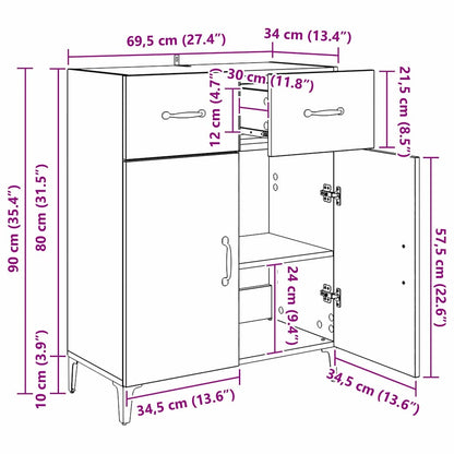 Sideboard Schwarz Eichen-Optik 34 x 69.5 x 90 cm Holzwerkstoff