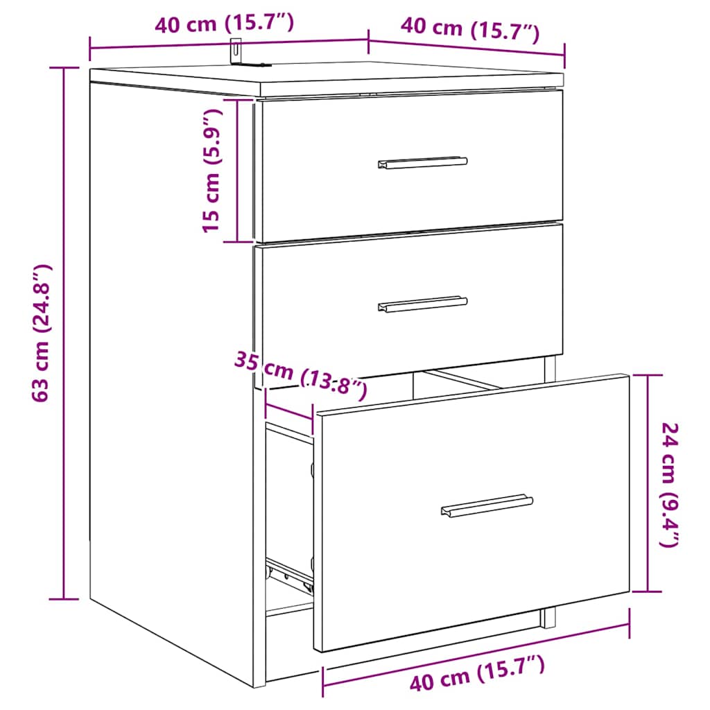 Nachttisch mit Schubladen Altholz 40 x 40 x 63 cm Holzwerkstoff