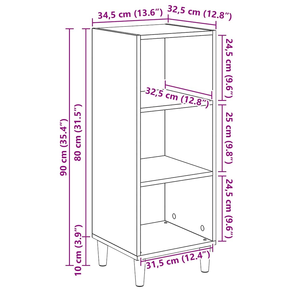 Sideboard Schwarz Eichen-Optik 32,5 x 34,5 x 90 cm