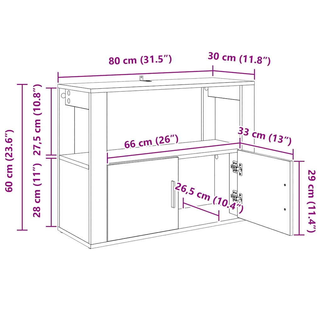 Sideboard Artisan-Eiche 80 x 30 x 60 cm Holzwerkstoff