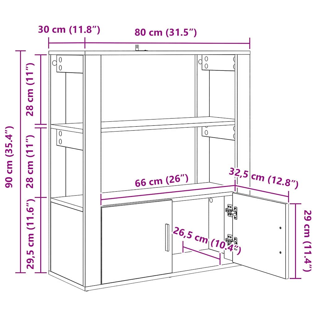 Sideboard Schwarz Eichen-Optik 30 x 80 x 90 cm Holzwerkstoff