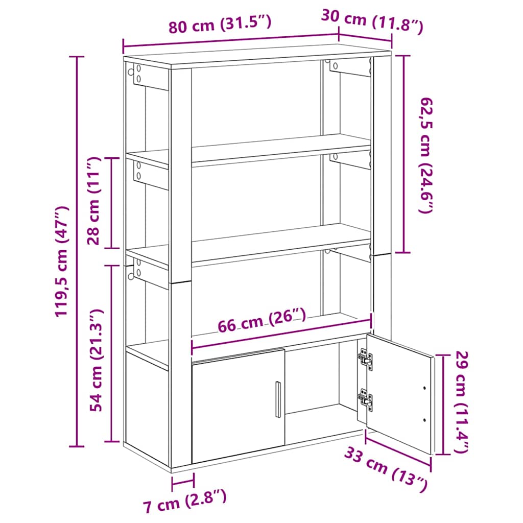 Sideboard Artisan-Eiche 30 x 80 x 119.5 cm Holzwerkstoff