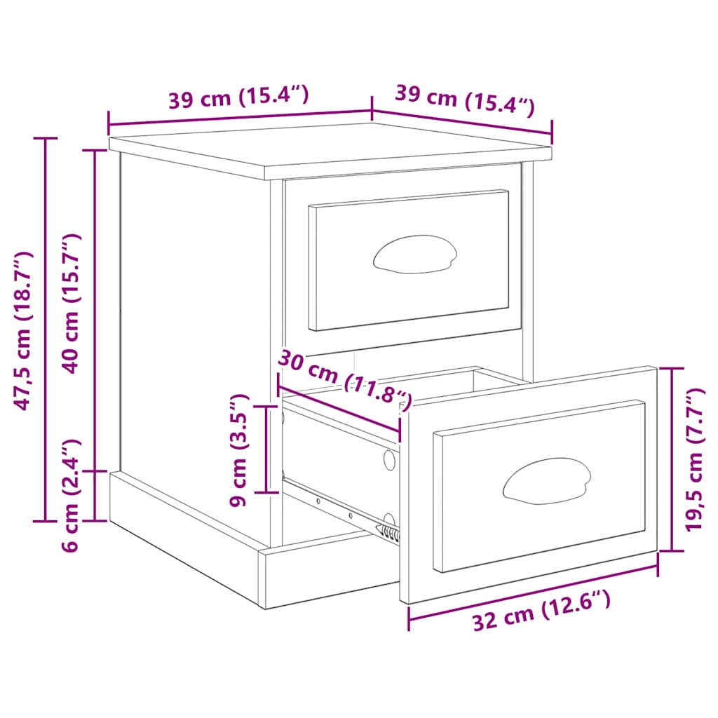 Nachttisch Artisan-Eiche 39 x 39 x 47.5 cm Holzwerkstoff