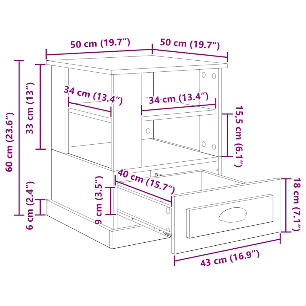 Nachttisch Artisan-Eiche 50 x 50 x 60 cm Holzwerkstoff