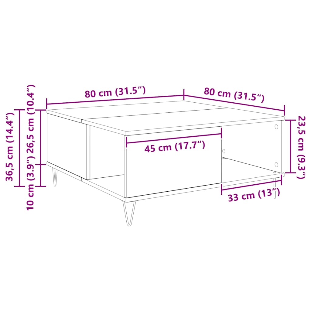 Couchtisch Altholz 80 x 80 x 36.5 cm Holzwerkstoff