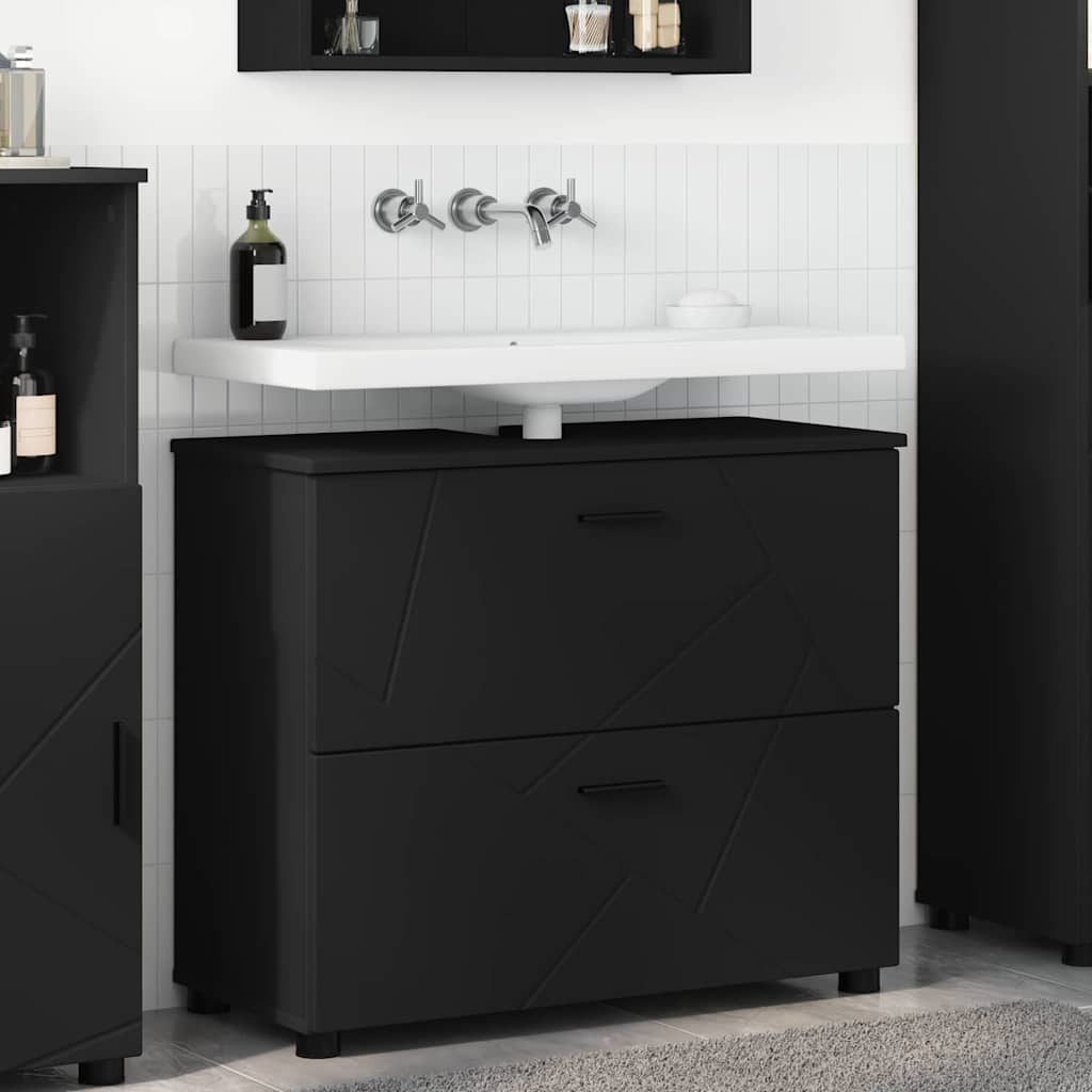 Badezimmer Schrank Schwarz 76,5 x 35 x 64 cm Holzwerkstoff