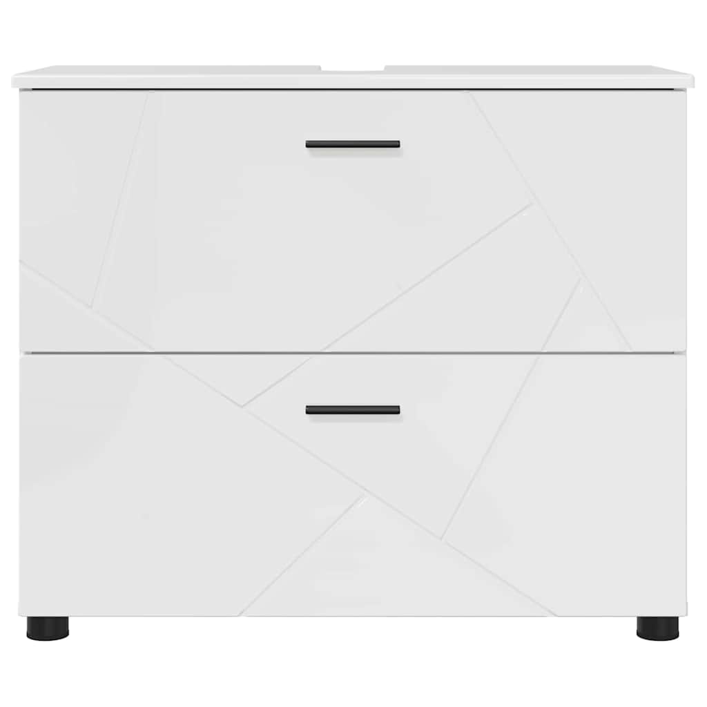 Badezimmer Schrank Hochglanz-Weiß 76,5 x 35 x 64 cm