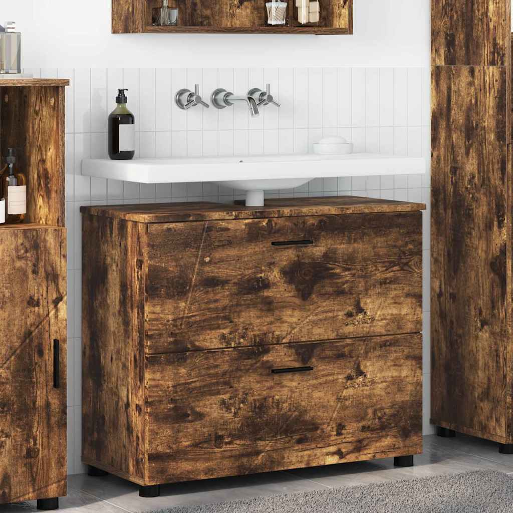 Badezimmer Schrank Räuchereiche 76,5 x 35 x 64 cm Holzwerkstoff