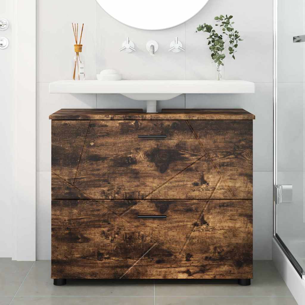 Badezimmer Schrank Räuchereiche 76,5 x 35 x 64 cm Holzwerkstoff