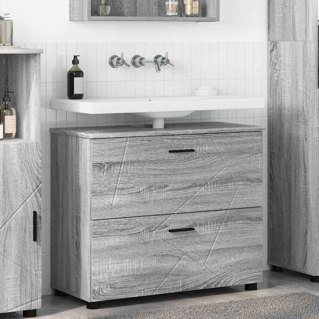 Badezimmer Schrank Grau Sonoma 76,5 x 35 x 64 cm Holzwerkstoff