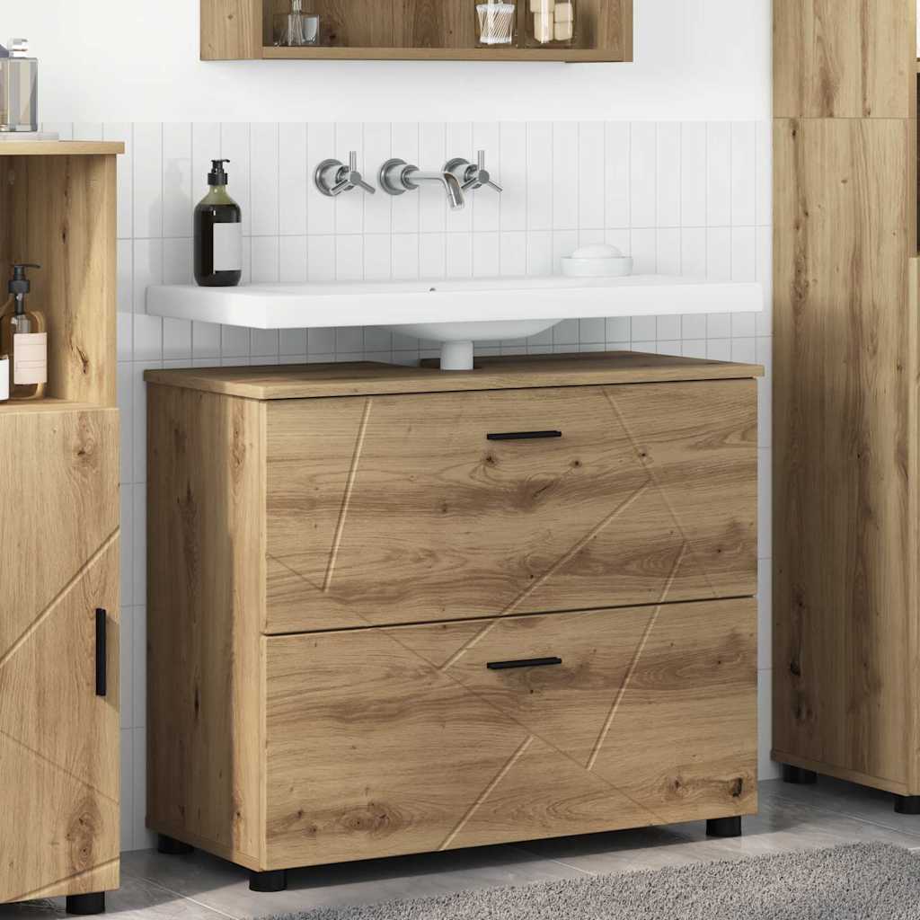 Badezimmer Schrank mit Speicher Artisan-Eiche 76,5 x 35 x 64 cm