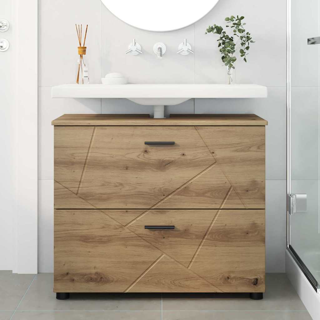 Badezimmer Schrank mit Speicher Artisan-Eiche 76,5 x 35 x 64 cm