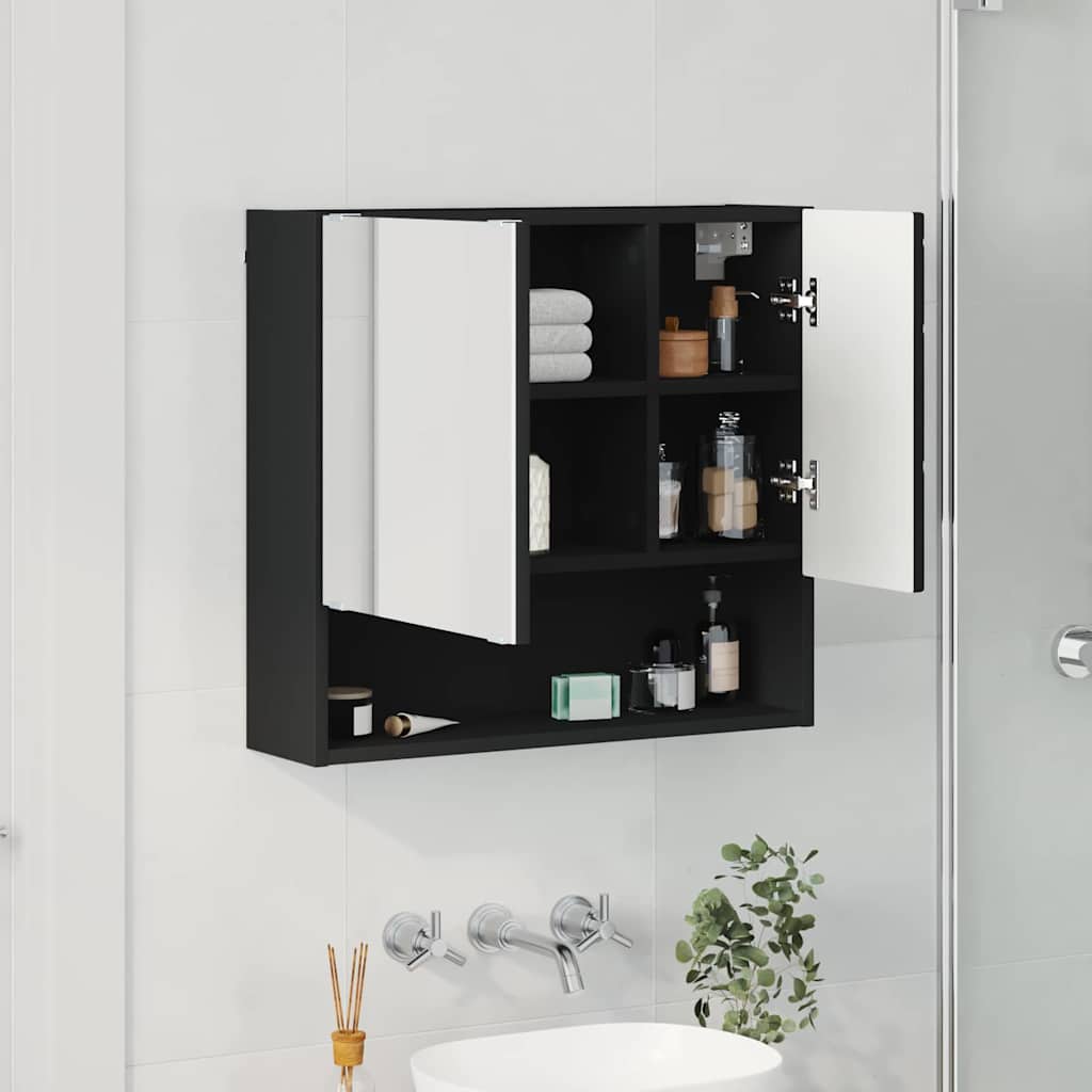 Spiegelschrank mit Regal Schwarz 59 x 17 x 55 cm Holzwerkstoff