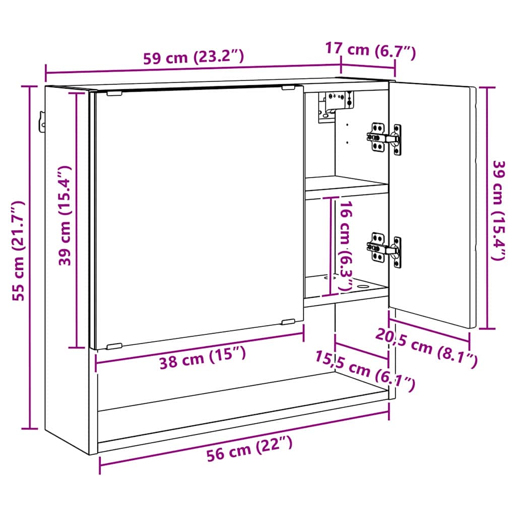 Spiegelschrank Grau Sonoma 59 x 17 x 55 cm Holzwerkstoff