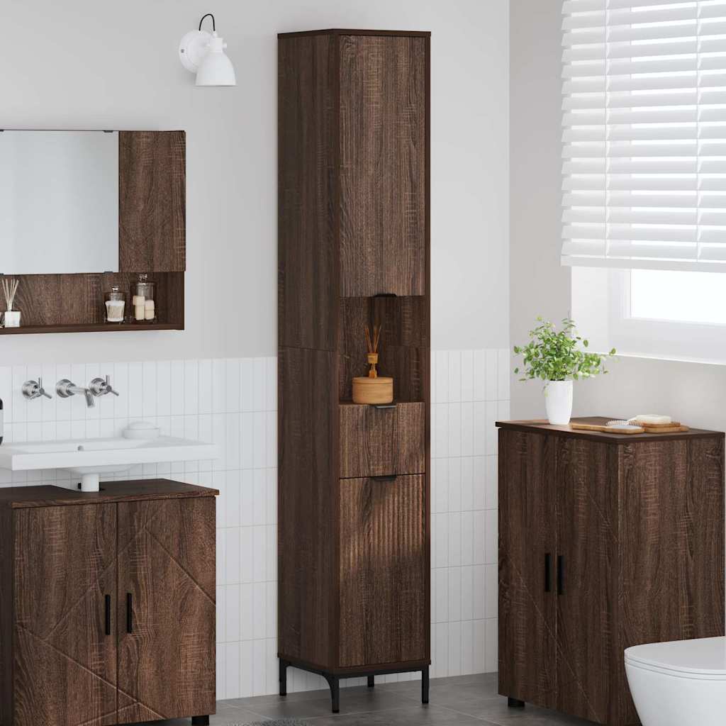 Bad hoher Schrank mit Tür Braun Eichen-Optik 31,5 x 33 x 190 cm