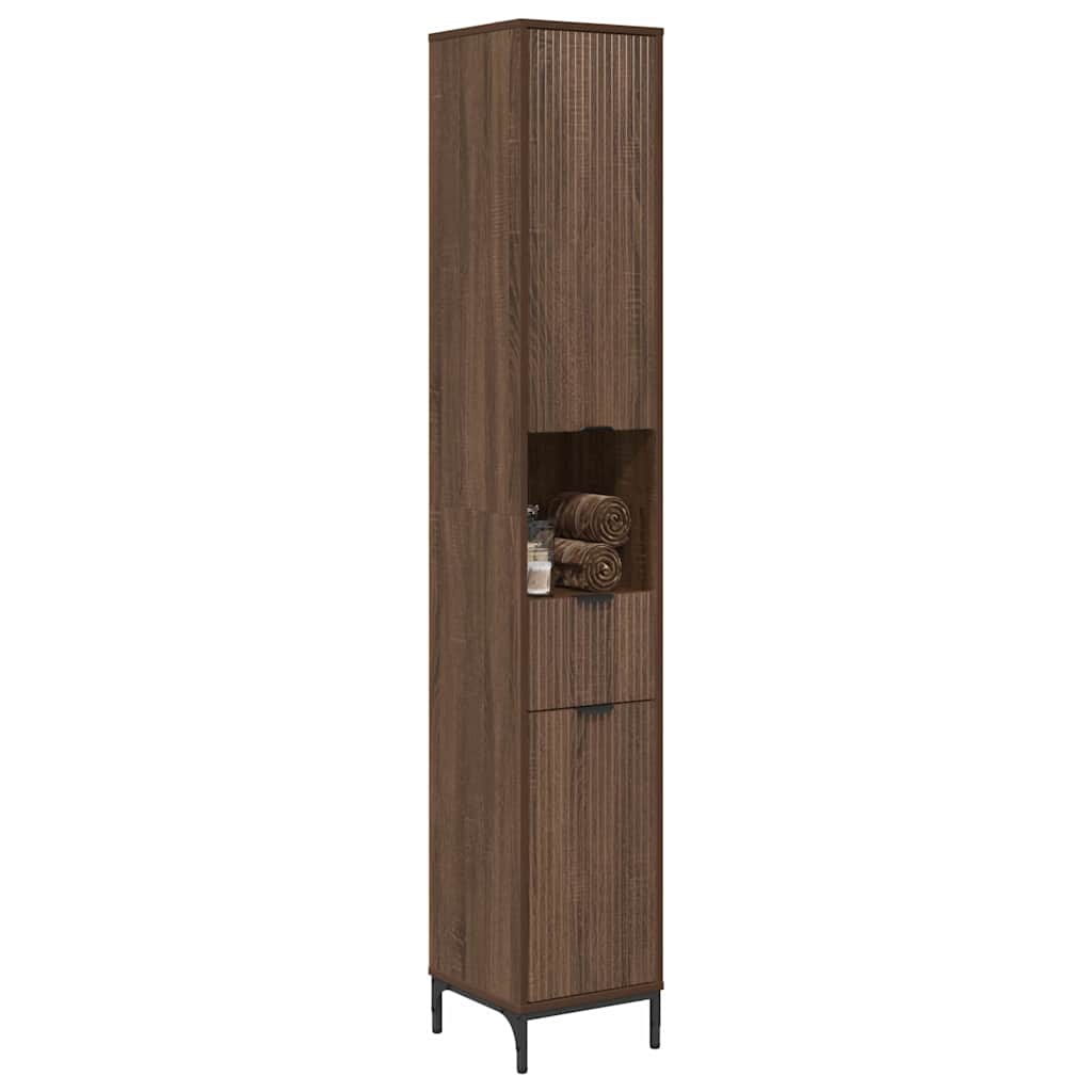 Bad hoher Schrank mit Tür Braun Eichen-Optik 31,5 x 33 x 190 cm