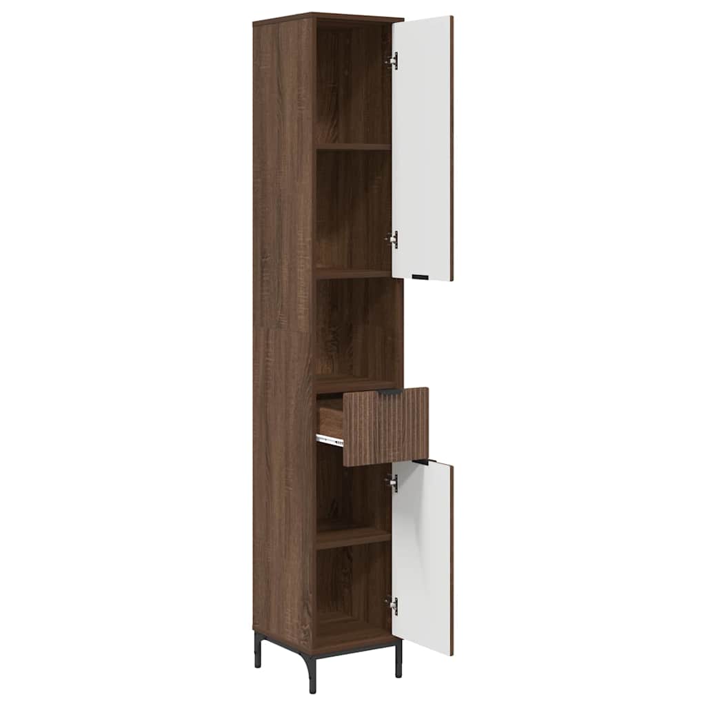 Bad hoher Schrank mit Tür Braun Eichen-Optik 31,5 x 33 x 190 cm