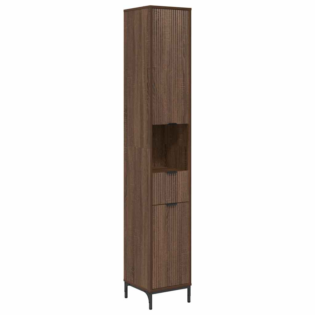 Bad hoher Schrank mit Tür Braun Eichen-Optik 31,5 x 33 x 190 cm