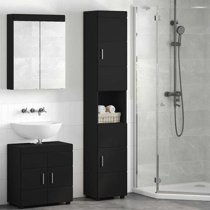 Badezimmer Schrank mit Tür TULUM Schwarz 37 x 31,5 x 203 cm