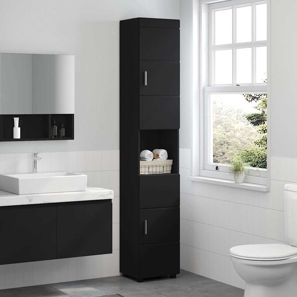 Badezimmer Schrank mit Tür TULUM Schwarz 37 x 31,5 x 203 cm