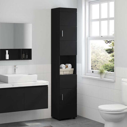 Badezimmer Schrank mit Tür TULUM Schwarz 37 x 31,5 x 203 cm
