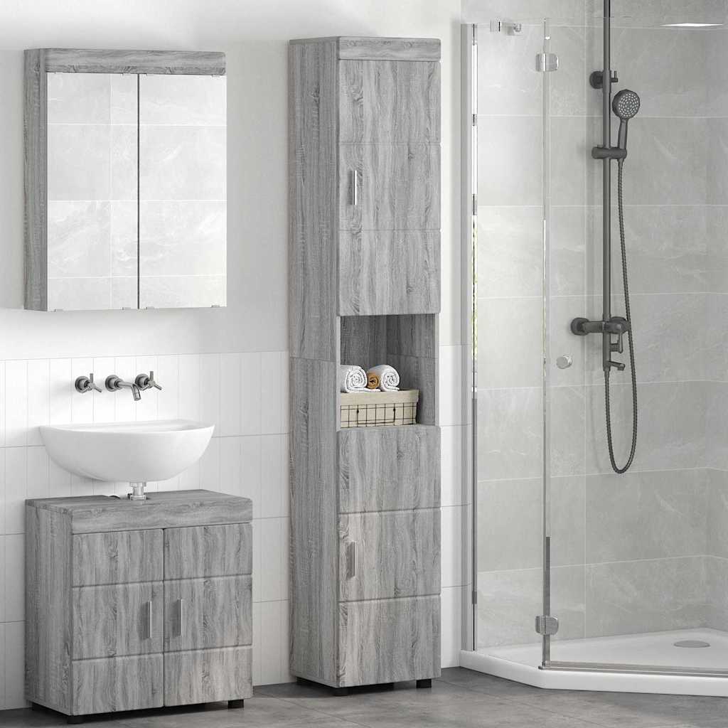 Badezimmer Schrank mit Tür TULUM Grau Sonoma 37 x 31,5 x 203 cm