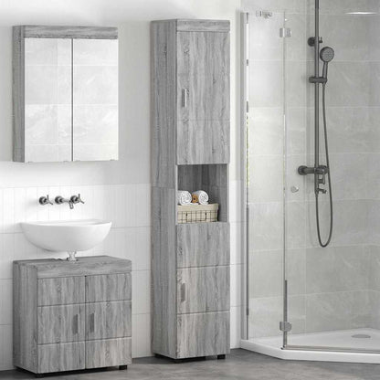 Badezimmer Schrank mit Tür TULUM Grau Sonoma 37 x 31,5 x 203 cm