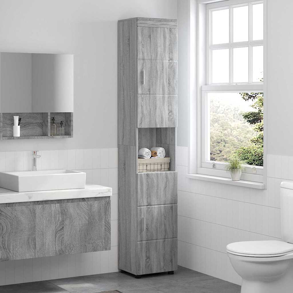 Badezimmer Schrank mit Tür TULUM Grau Sonoma 37 x 31,5 x 203 cm
