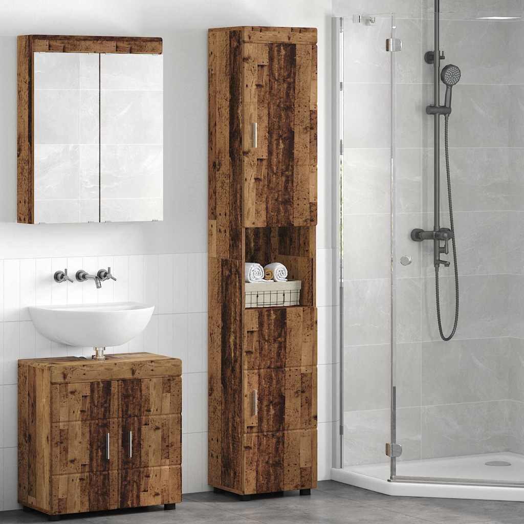 Badezimmer Schrank mit Tür TULUM Altholz 37 x 31,5 x 203 cm