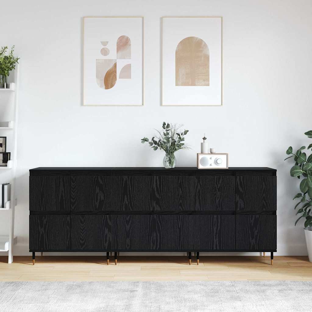 Sideboards 3 pcs Schwarz Eichen-Optik 180 x 35 x 70 cm