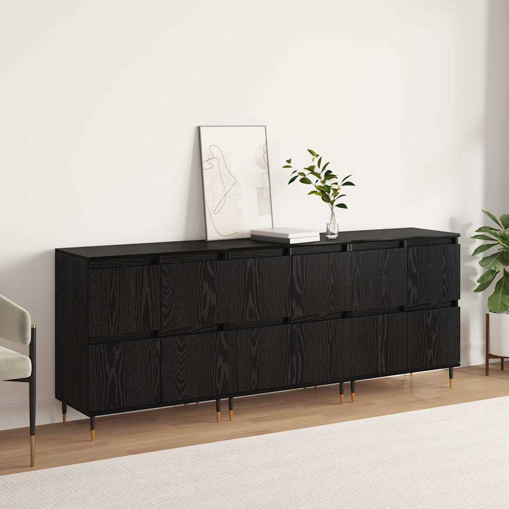 Sideboards 3 pcs Schwarz Eichen-Optik 180 x 35 x 70 cm