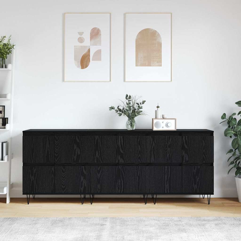 Sideboards 3 pcs Schwarz Eichen-Optik 180 x 35 x 70 cm