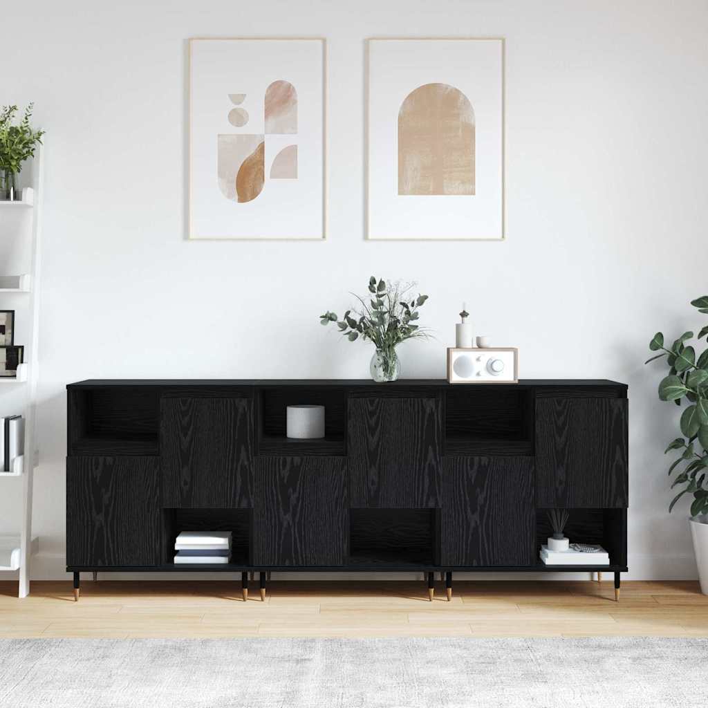 Sideboards 3 pcs Schwarz Eichen-Optik 180 x 35 x 70 cm