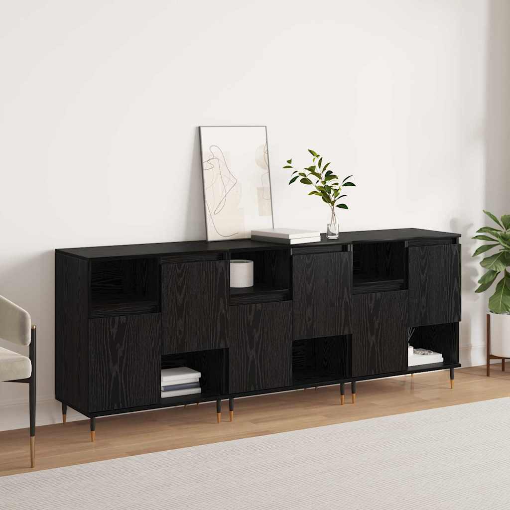 Sideboards 3 pcs Schwarz Eichen-Optik 180 x 35 x 70 cm