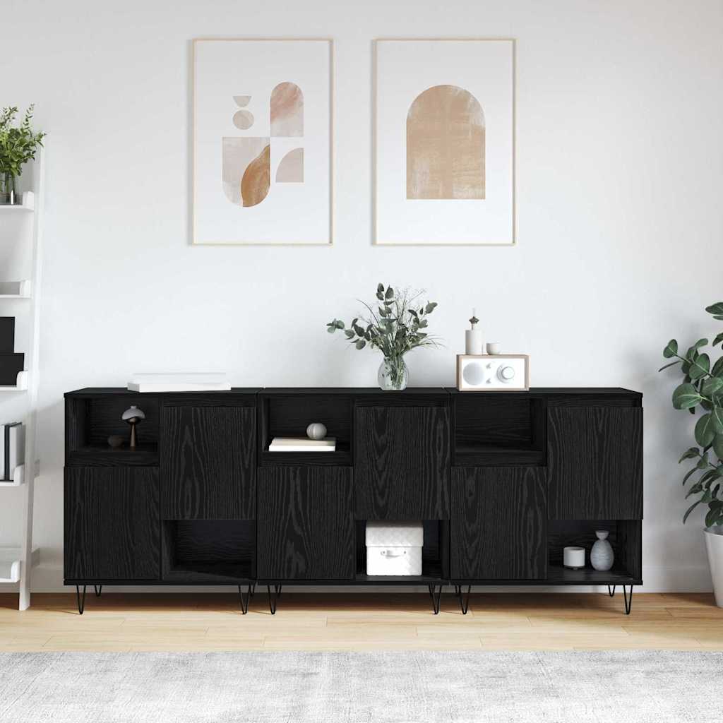 Sideboards 3 pcs Schwarz Eichen-Optik 180 x 35 x 70 cm