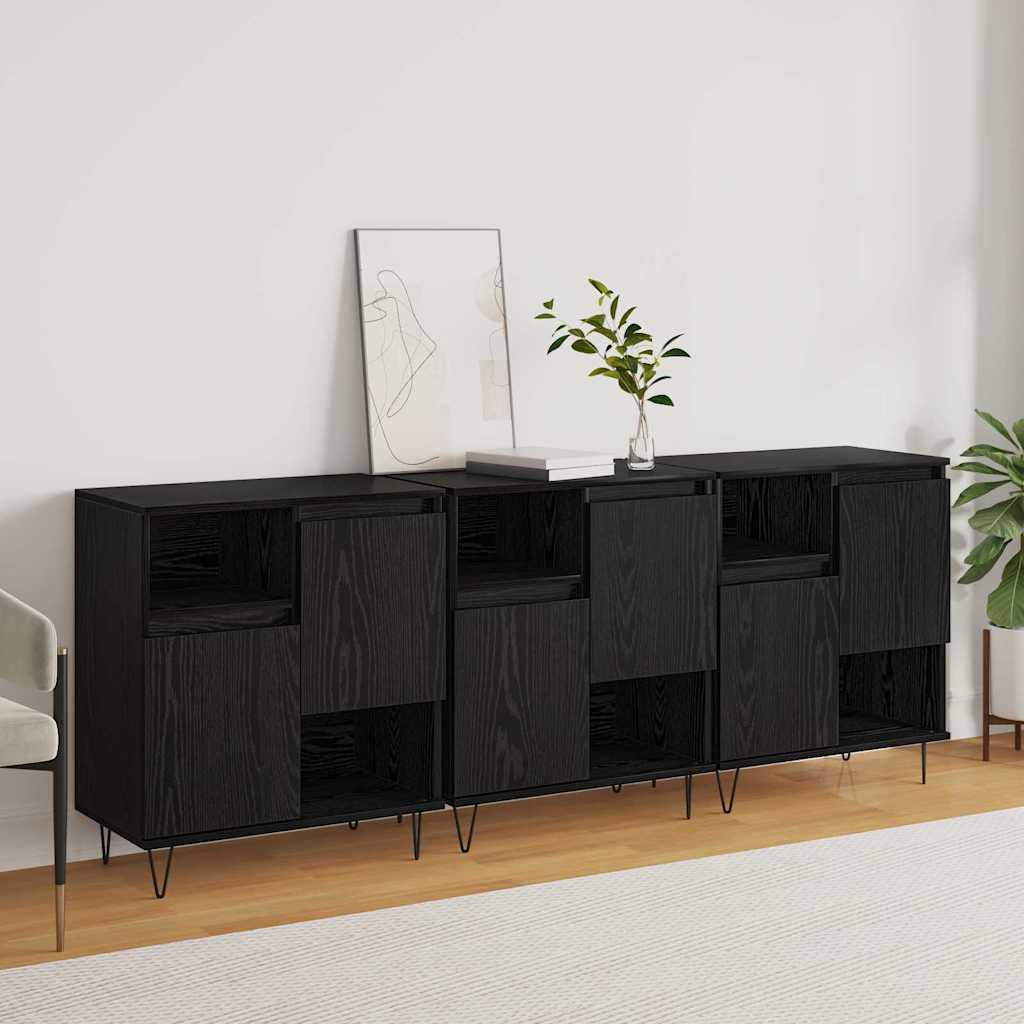 Sideboards 3 pcs Schwarz Eichen-Optik 180 x 35 x 70 cm