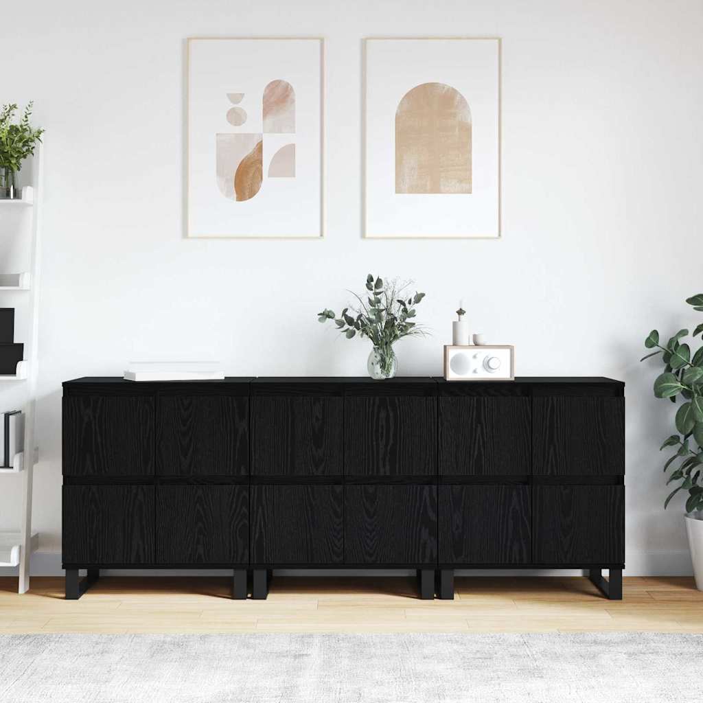 Sideboards 3 pcs Schwarz Eichen-Optik 180 x 35 x 70 cm