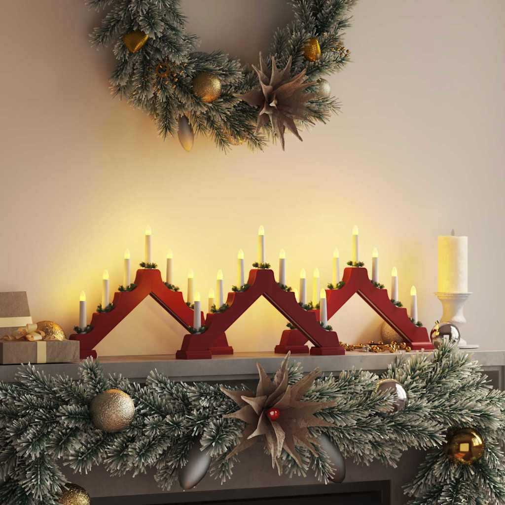 Weihnachtskerzenbrücke mit 7 LEDs 3 pcs Rot 39,5 x 5 x 29 cm