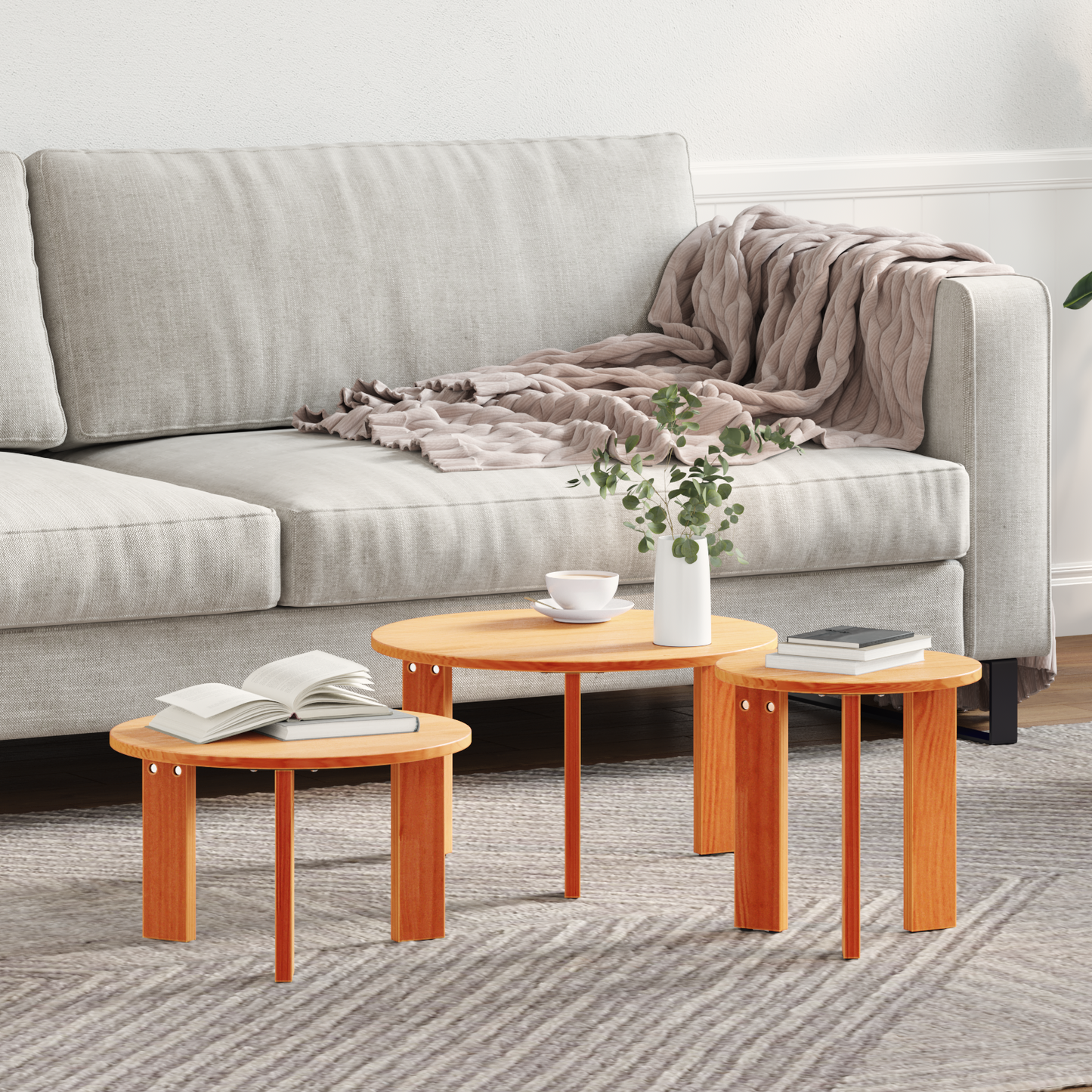 Couchtisch 3 pcs Wachsbraun 47,5 x 47,5 x 27 cm