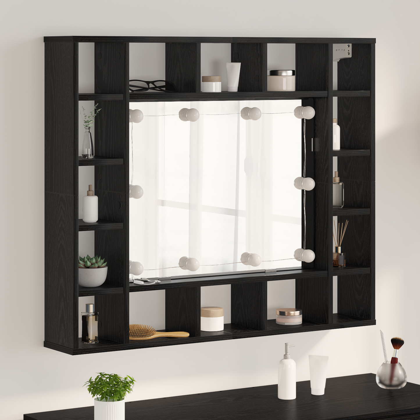 Spiegelschrank mit Regal Schwarz Eichen-Optik 91 x 15 x 76.5 cm