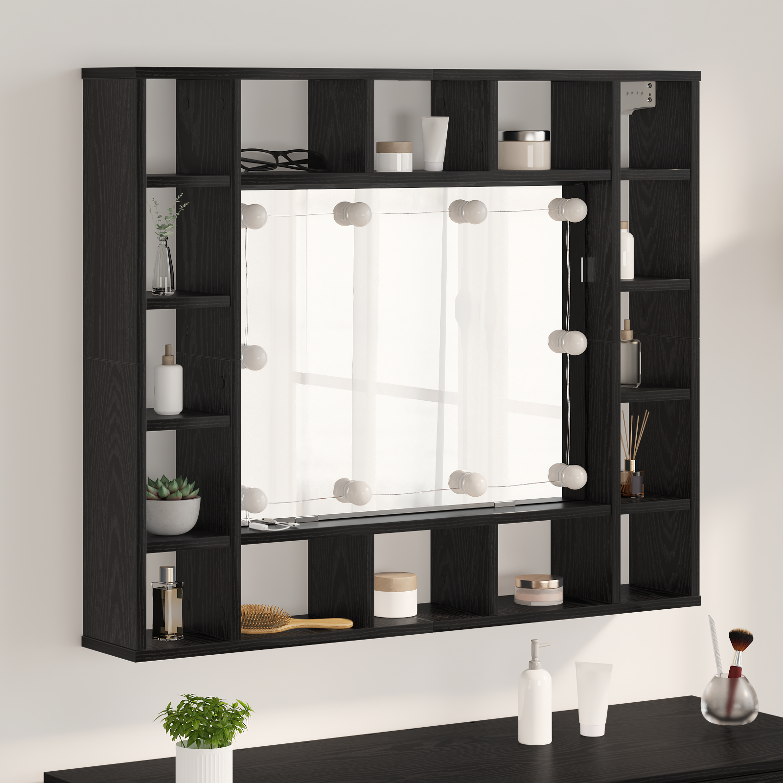 Spiegelschrank mit Regal Schwarz Eichen-Optik 91 x 15 x 76.5 cm