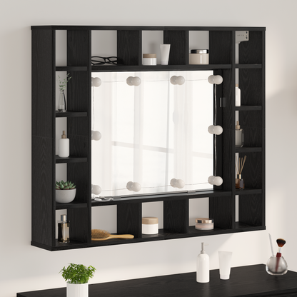 Spiegelschrank mit Regal Schwarz Eichen-Optik 91 x 15 x 76.5 cm