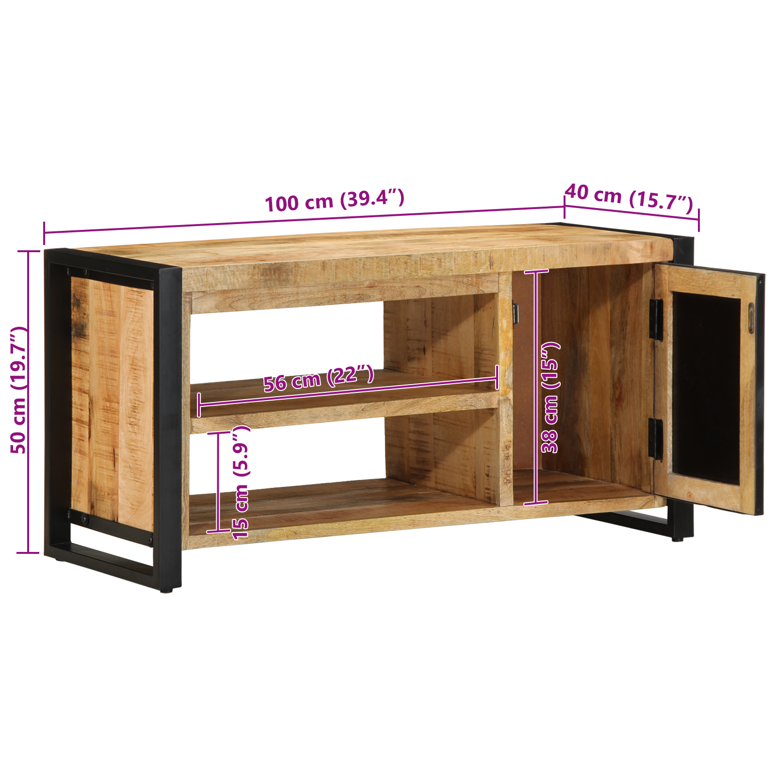 Schuhbank Braun 100 x 40 x 50 cm Massivholz Mango