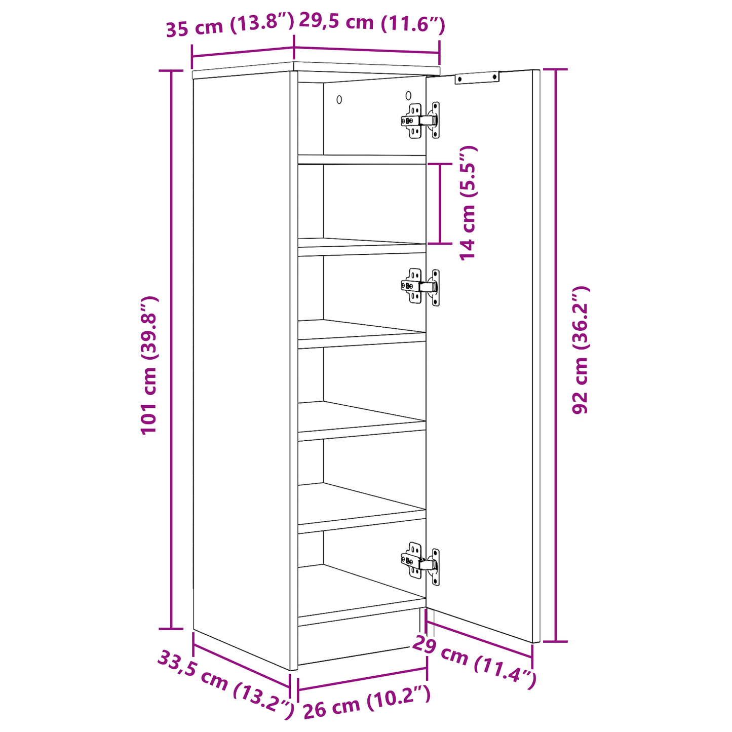 Schuhschrank Schwarze Eiche 29.5 x 35 x 101 cm Holzwerkstoff