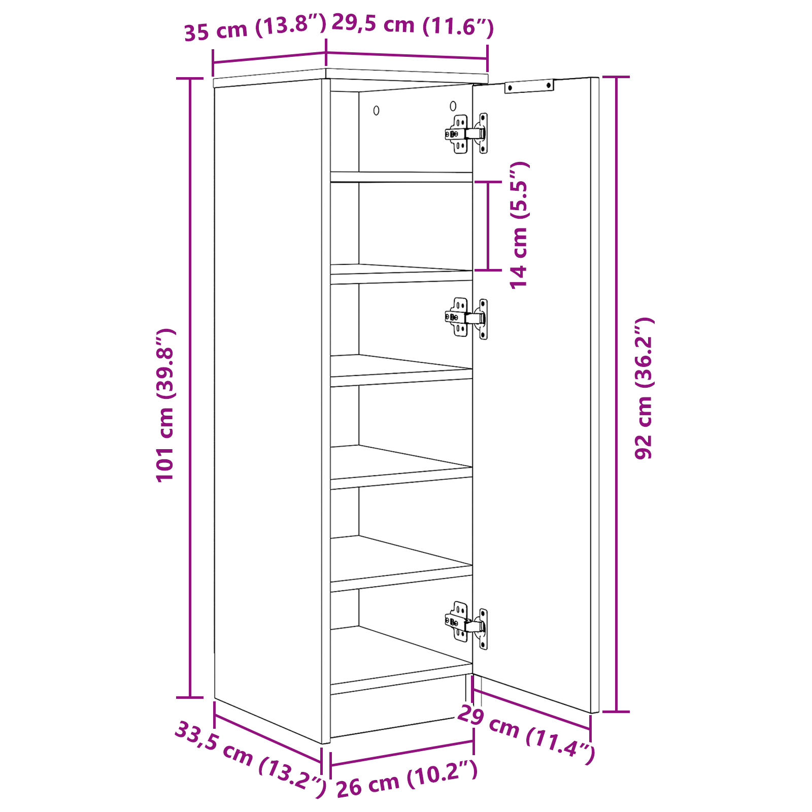 Schuhschrank Schwarze Eiche 29.5 x 35 x 101 cm Holzwerkstoff