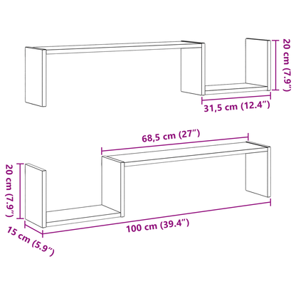 Wandregal 2 pcs Schwarze Eiche 100 x 15 x 20 cm Holzwerkstoff