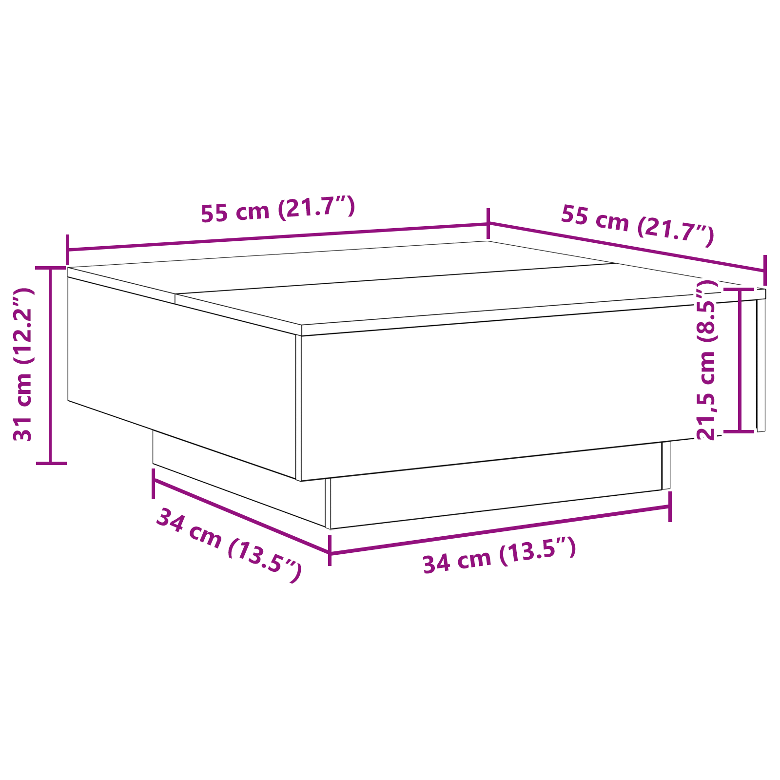 Couchtisch Eiche handwerklich 80 x 80 x 31 cm Holzwerkstoff