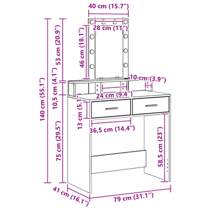 Schminktisch mit Spiegel Schwarz 79 x 41 x 140 cm Holzwerkstoff