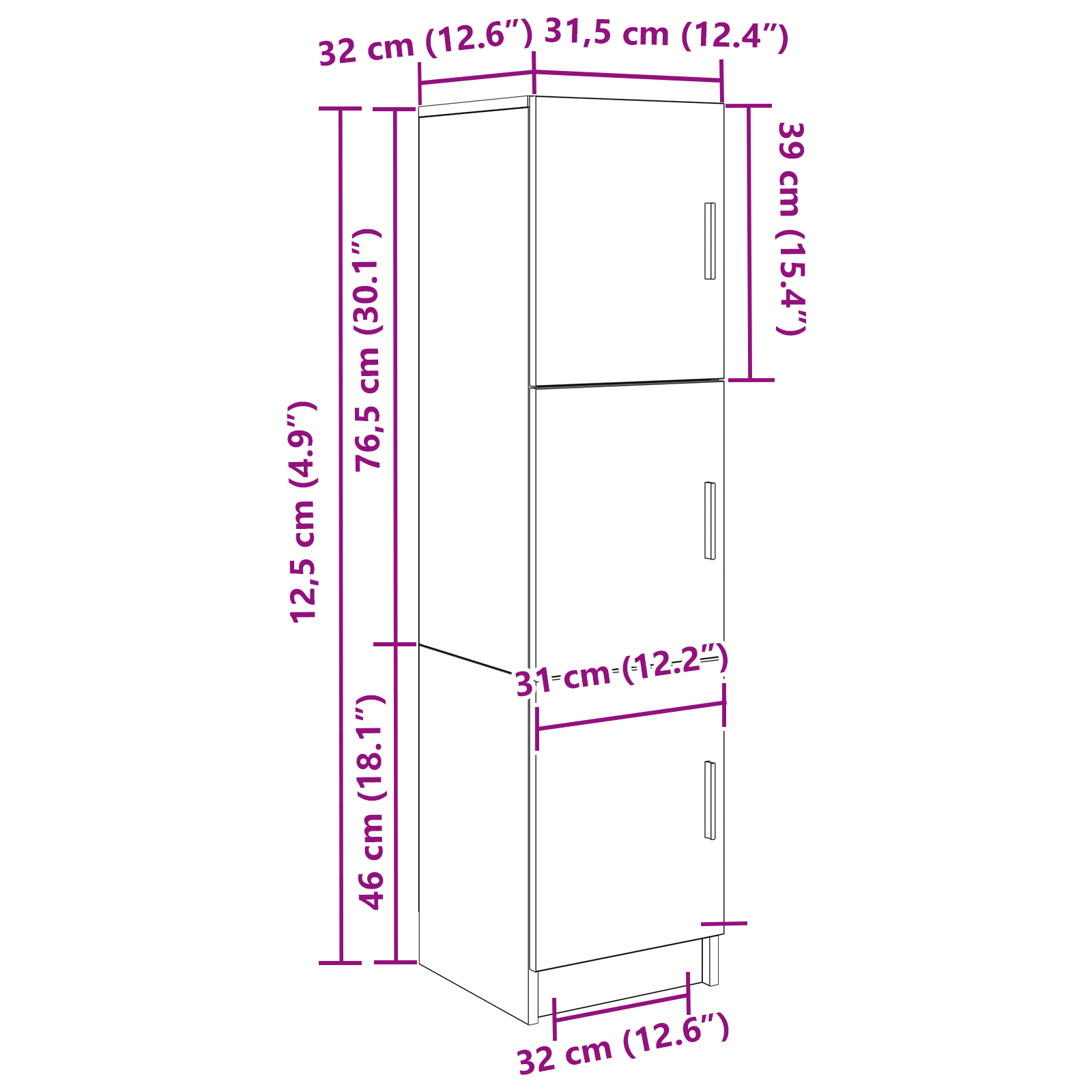 Highboard Betongrau 31,5 x 32 x 124 cm Holzwerkstoff